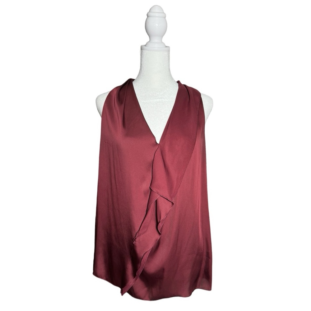Apostrophe Women’s Beautiful Purple Sleeveless Top With Front Ruffle Size L